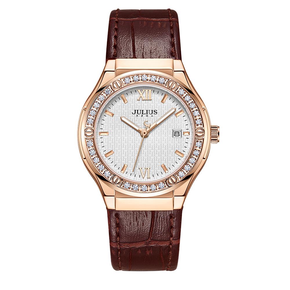Jyullieoseu Ja-1395 Женские кожаные часы с кубическим цирконием