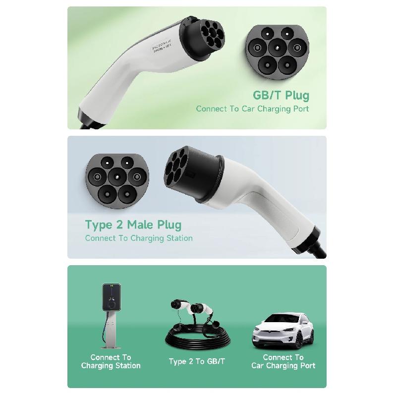 AFYEEV 22KW EV Charging Cable GB/T Female Car side to type2 IEC 62196 Male Plug EVSE Charging Station Type2 to GB/T 16A 3 Phase