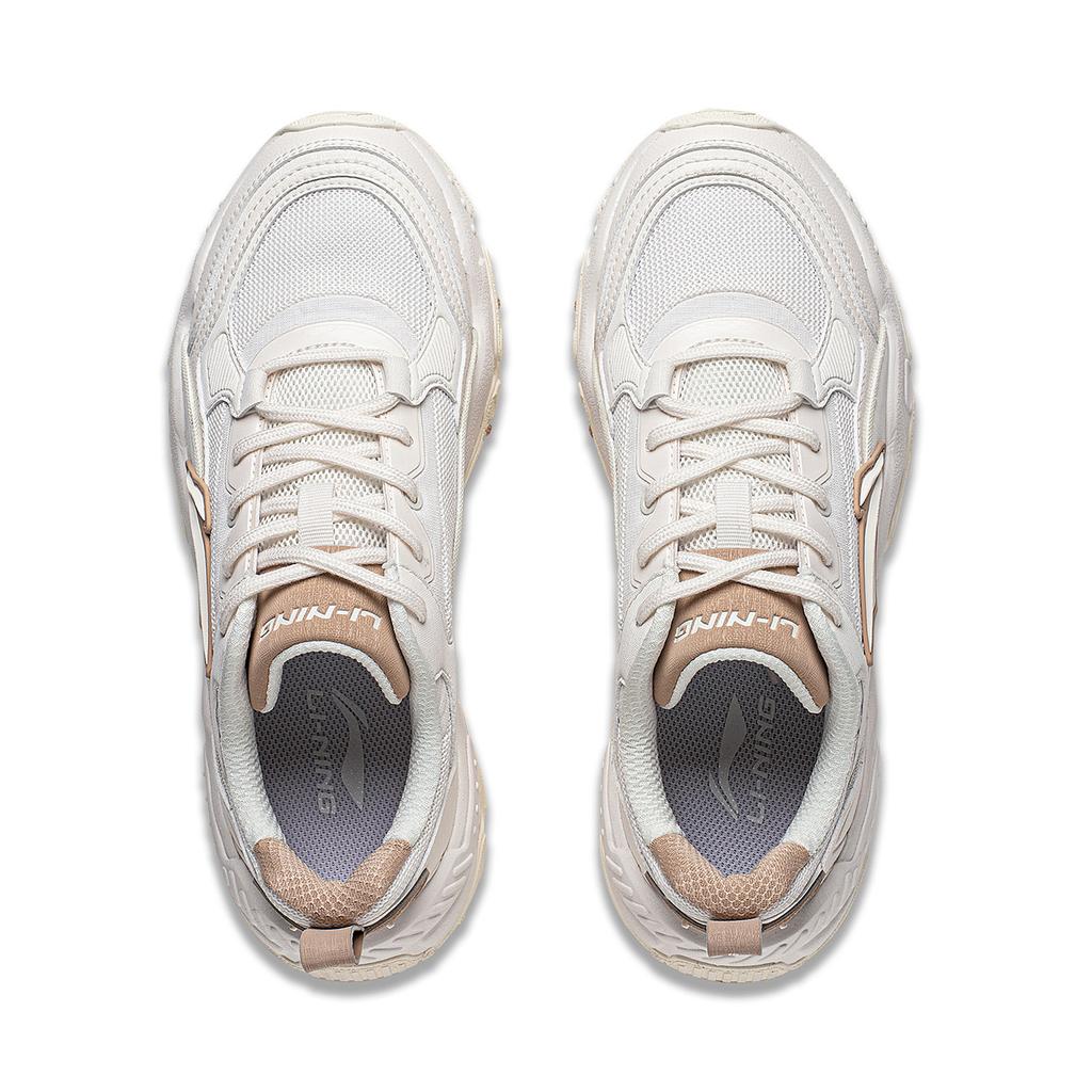 Li Ning Soft Rebound Shock Absorbment Retro Thick Sole Up Incovering Low Top Casual Shoes Women sneakers White AGCT424-1