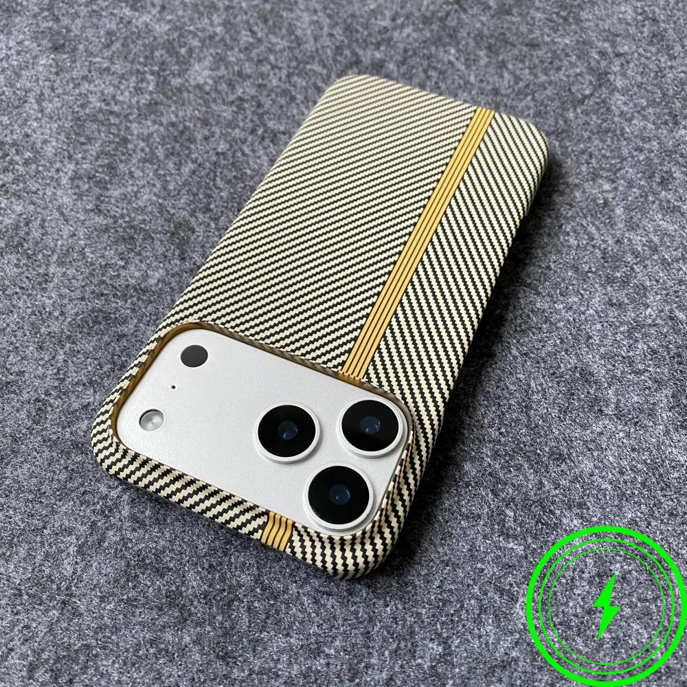 Тонкий Прочный Магнитный Чехол с Узором из Углеродного Волокна и Кевлара Для IPhone 17 Air 16 Plus 15 14 13 Pro Max Безрамочный Ударопрочный Жесткий Чехол