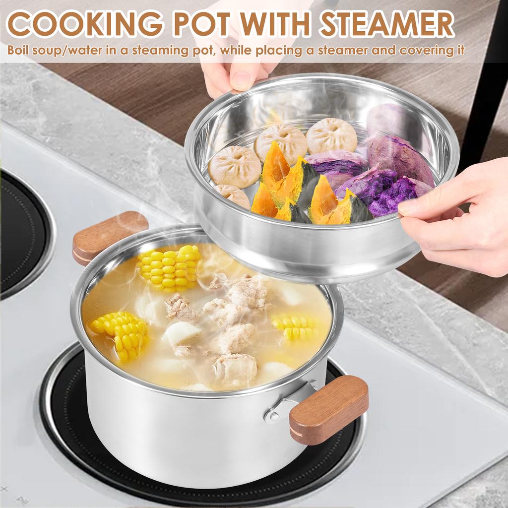 Stainless Steel Fryer Multi-functional Steamer Pot with Handle Steamer and Frying Basket Deep Fryer Pots for Kitchen Accessories