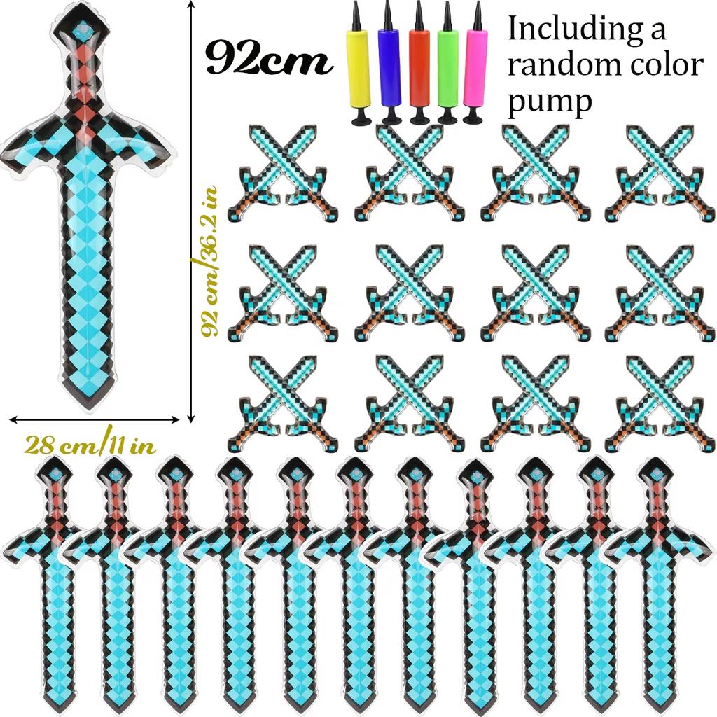 12-72Pcs Inflatable Weapons for Kids Pixel Diamond Swords Inflatable Swords for Theme Party Birthday Halloween Party Cosplay