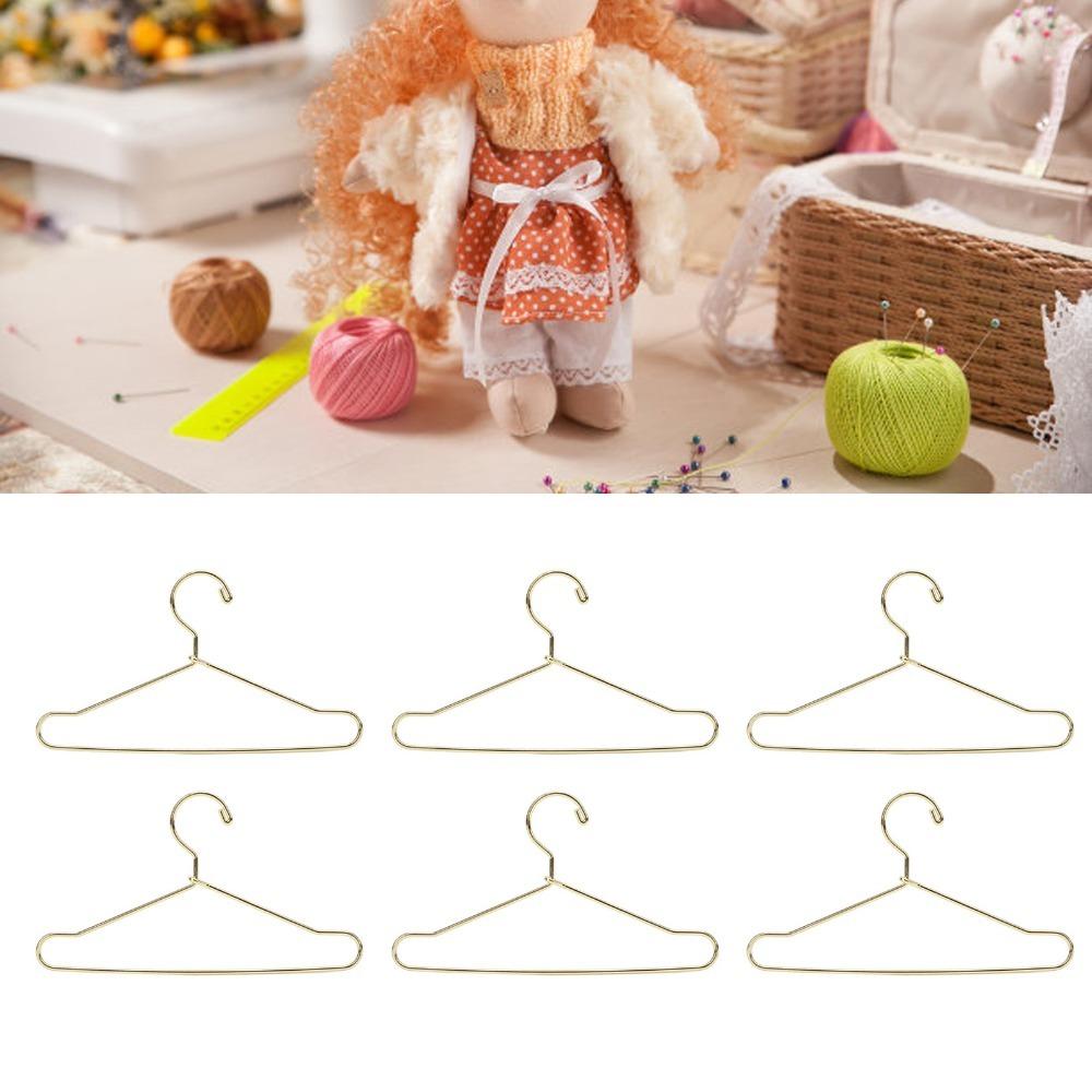 10pcs Gold Doll House Clothes Hanger Rose Gold Outfit Holder Doll Garment Hanger Wardrobe Storage