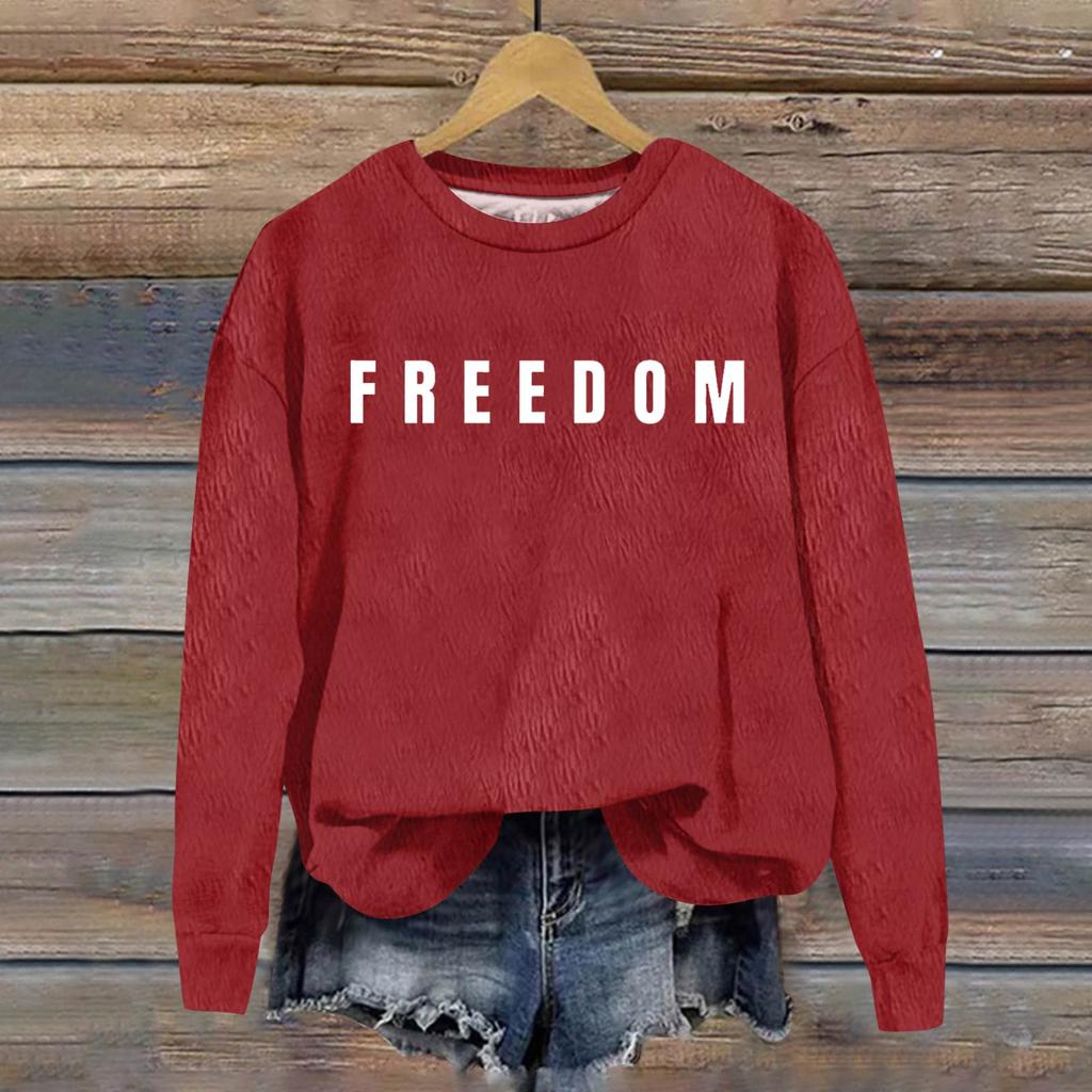 Ladies Fashion Casual Long Sleeve Printed Round Neck  Pullover Top