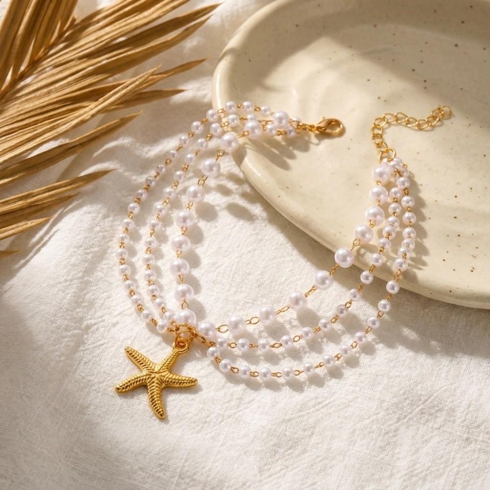 Conch Pendant Starfish Pendant Anklet Bohemian Shell Anklet New Imitation Pearl Anklet Jewelry