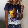 Summer Round Neck Teddy Bear Pattern Printed Top Fashionable and Casual Cute Short Sleeved Women's T-shirts
