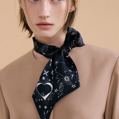 AVVINA PELLE Zodiac Long Twilly Silk Scarf - Black