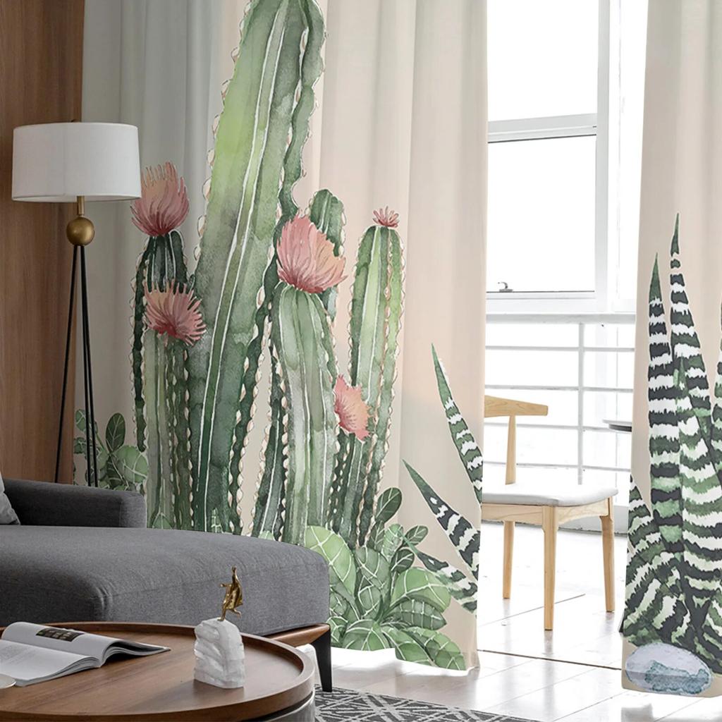 Градиент закат кактус тюлевые шторы гостиная кухня шифоновая занавеска спальня балкон прозрачная занавеска модный домашний декор