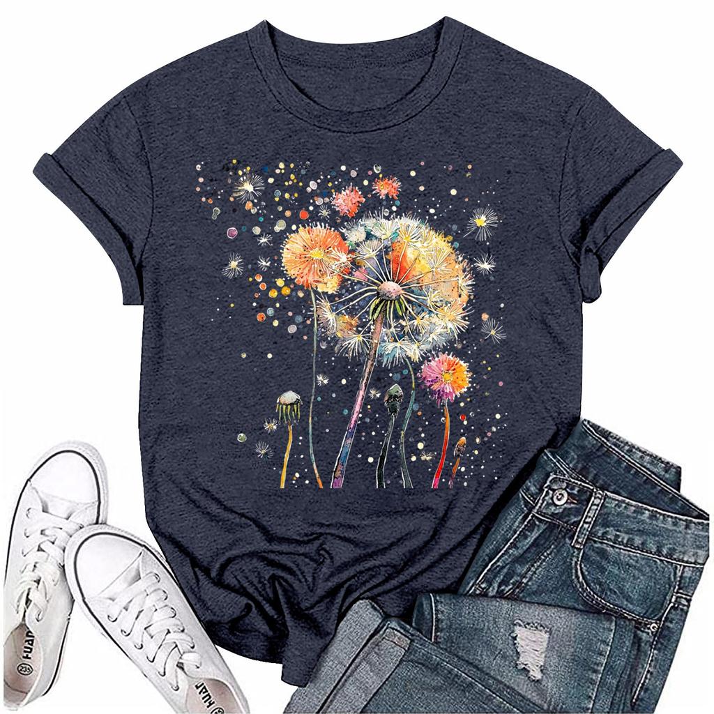 Женская мода с принтом, круглым вырезом, коротким рукавом, футболка, пуловер, топ