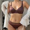 Комплект нижнего белья из французского шелка Ice Silk для женщин, сексуальный кружевной бюстгальтер Push Up, съемные подкладки, тонкие чашки, бюстгальтер, бесшовный комплект нижнего белья
