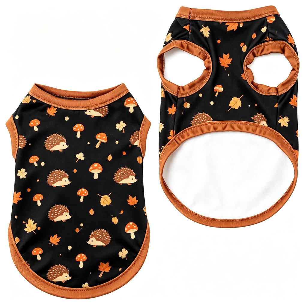 Pet Dog Vest Black Raccoon Acorn Leaf Print Breathable Sleeveless Shirt for Small Medium Dogs Cute Woodland Theme Daily Wear