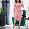 Женские платья Весна-лето Офисные платья Рукав три четверти Плиссированные галстуки Карьерные платья больших размеров