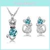 Кошка 3 шт. Набор ювелирных изделий в виде кристаллов, ожерелье, серьги, подарок для девочек-подростков, для женщин