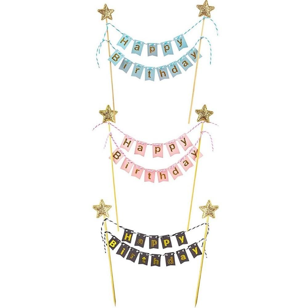 Adults Bunting Happy Birthday Gold Banner Baking Decoration Cake Flags Cake Topper Party Supplies