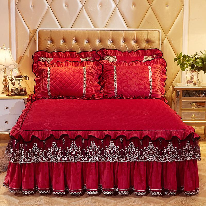 Однотонный бархатный стеганый покрывало на кровать King Size, утолщенное плюшевое, защитная накидка-юбка для кровати, мягкое, комфортное
