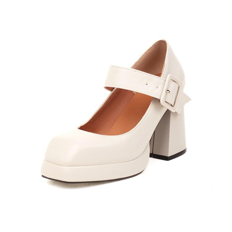 Mary Jane Shoes British Style Square Head High Heel Single Shoes Thick Heel Women'S Shoes Large Size T33