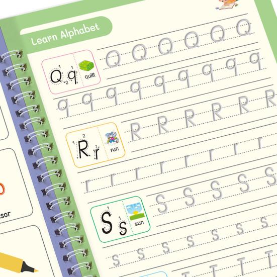 4Pcs Grooved Writing Practice Book with Pens Refills Pencil Gripper Reusable