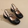 Женские летние туфли Мэри Джейн 2025 Новая мода Толстый каблук Задний ремешок Босоножки на высоком каблуке Женские туфли-лодочки для вечеринки
