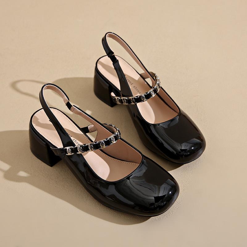 Женские летние туфли Мэри Джейн 2025 Новая мода Толстый каблук Задний ремешок Босоножки на высоком каблуке Женские туфли-лодочки для вечеринки