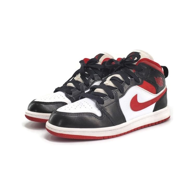 Кроссовки Air Jordan 1 Mid PS Black Gym Red Детские Белые 640734-122