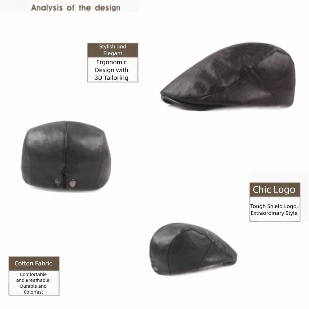 Adjustable Button Painter Cap PU Leather Newsboy Caps Vintage Autumn Winter Hat Women Men
