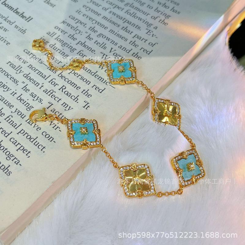 Buccellati Bracelet Four-Leaf Clover Five-Flower Laser Diamond Double-Sided Girls Retro Court
