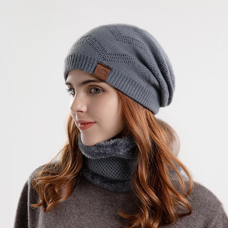 Cross-border Men's and Women's Same Hat Scarf Suit Korean Version Plus Velvet Pullover Cap Outdoor Warm Knitted Wool Cap