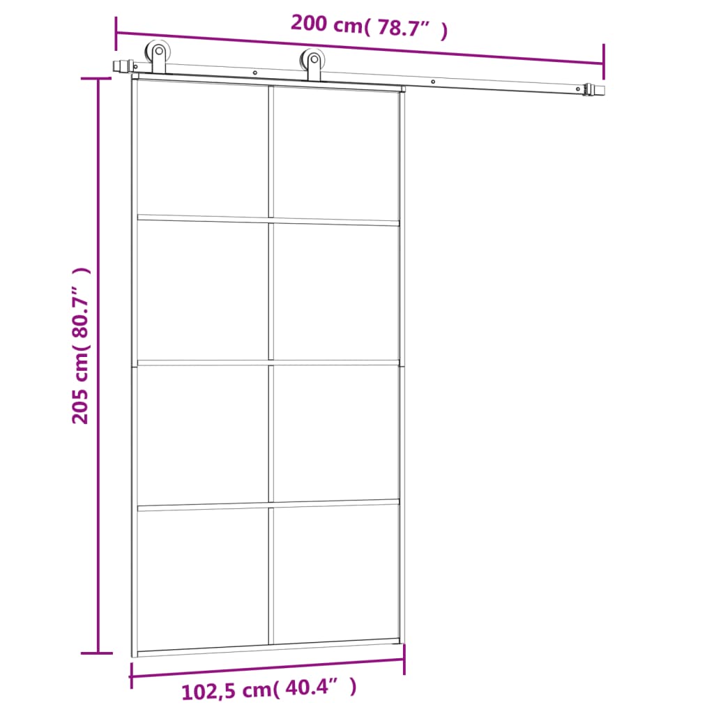 Sliding Door with Fittings 102.5 x 205 cm ESG Glass & Aluminum