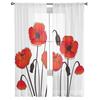 Red Poppy Flower Plant White Chiffon Sheer Curtains for Living Room Bedroom Home Decoration Window Voiles Tulle Drapes Curtain