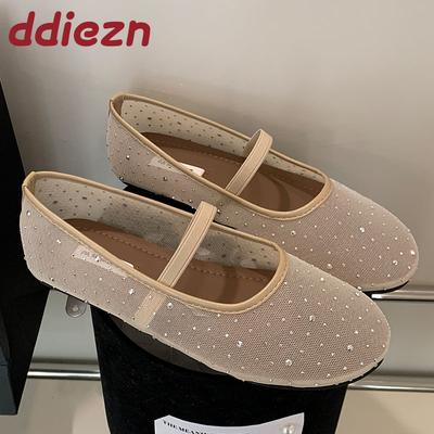 Мода 2025 Новая обувь Балетки Женская обувь Стразы Женская Повседневная Модная Сетчатая Дышащая Женская Мэри Джейн Обувь