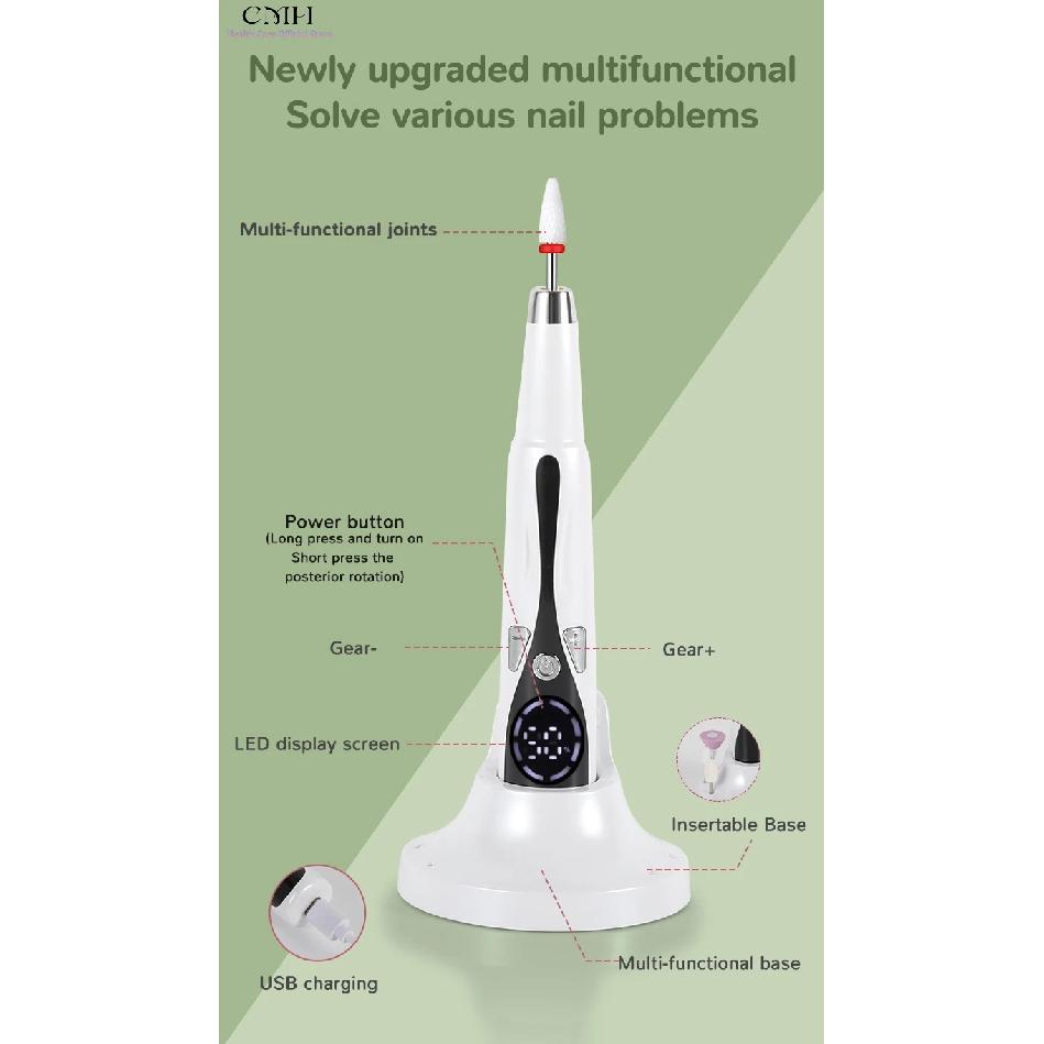 Electric Nail File Drill Cordless Rechargeable 12 Sanding Heads Long Battery Manicure Pedicure Tool Gel Acrylic Nails Callus