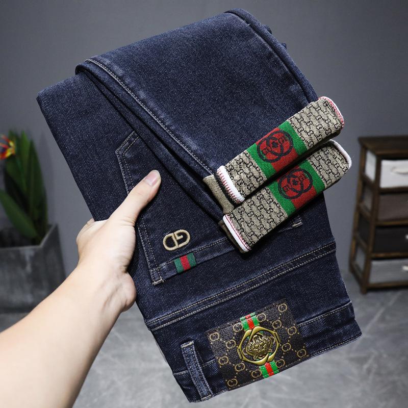 Мужские зимние джинсы Douyin Trendy Slim Fit с высокой эластичностью — удобная, экономичная и стильная корейская мода.