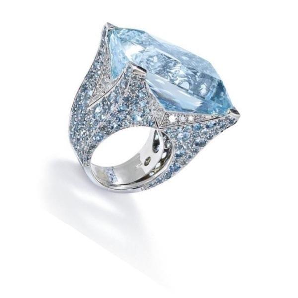 Синее квадратное преувеличенное атмосферное кольцо для женщин - европейский и американский стиль