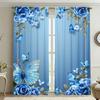 2 шт. Синие шторы с принтом бабочек и цветов, подходят для украшения спальни, гостиной, кухни, домашнего декора, украшения окна