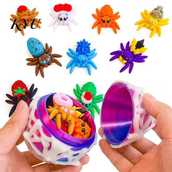 Mysterious Nighttime Play Toys Halloween Spider Figurine, 3D Printed Articulated Joint with Glow Trick or Treat Goody Bag Stuffers in Dark Eggs,