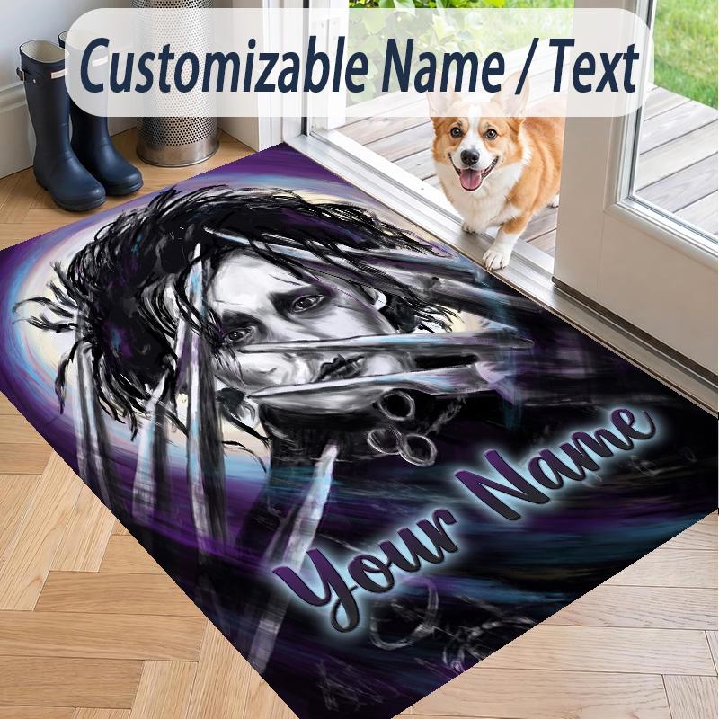 Custom Text Edward Scissorhands Pattern Floor Rug Soft Indoor Carpet Mat Living Room Bedroom