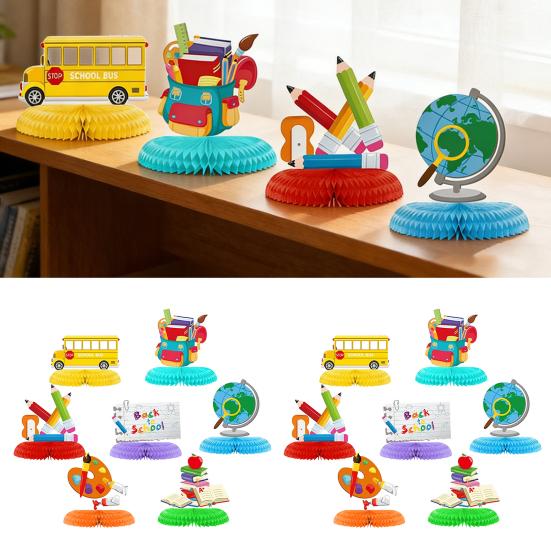 7Pcs Back-to-School Honeycomb Decor Set Classroom Party Theme Decorations Festive Table Centerpieces for School Bulletin Board & Wall Decor