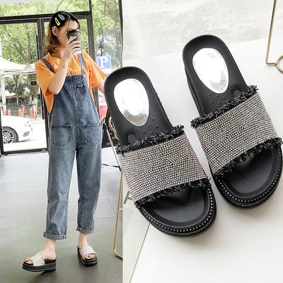 Летние Новые Женские Модные Сандалии на Толстой Подошве в Ретро Стиле, Римские Сандалии с Блестящими Бриллиантами