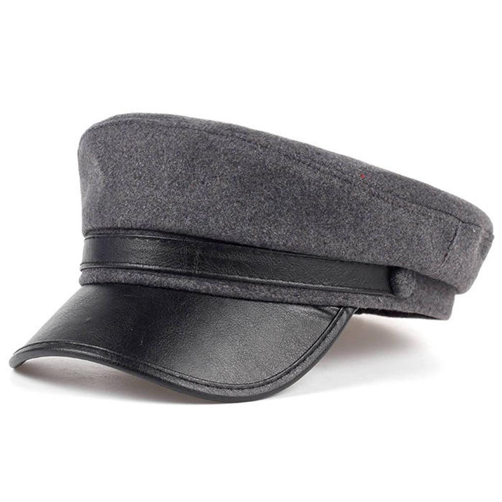 Wool Beret Cap for Women Men Navy Hat Pu Leather Outdoor Travel Hats Winter Warm Caps