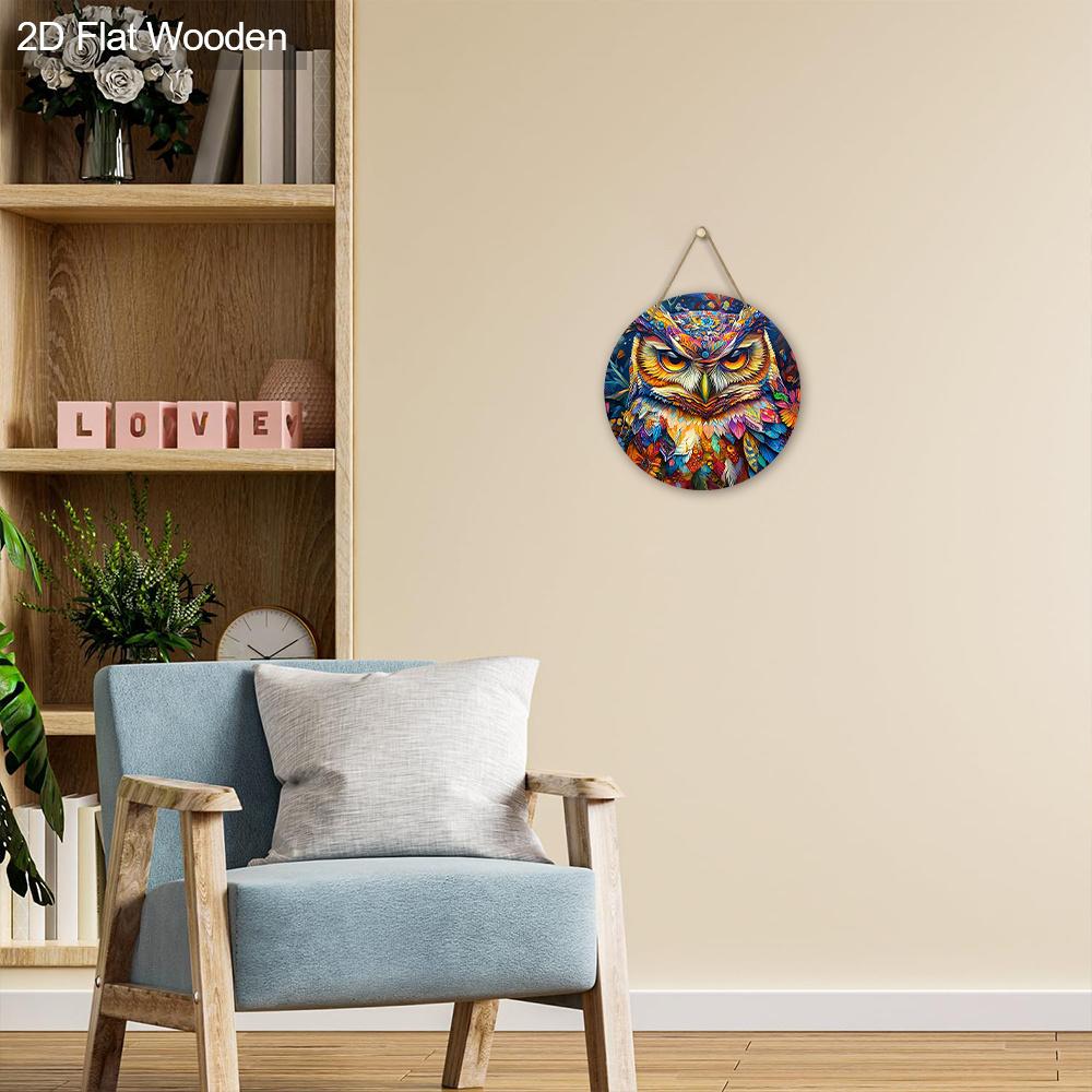 Decorative Hanging Wooden Sign with Cool Owl Pattern - Charming Round Sign for Front Door, Wall Hanging Decor - Ideal Home Hanging Ornament
