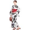 Fuuka Yukata Set with Obi and One Size Fits White and Black Made In X231109 Women's Pre-tied One-Touch Closure, Two-Piece Set, Most, Camellia,