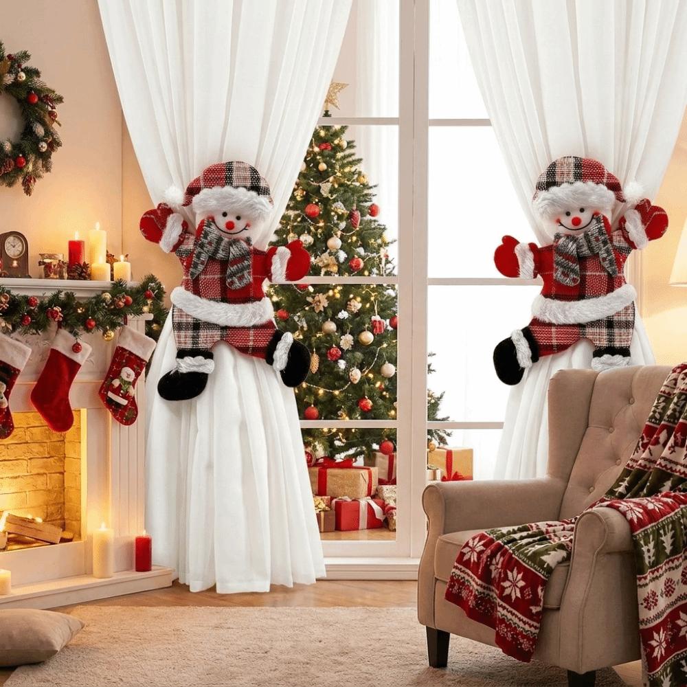 2pcs/set Felt Snowman Curtain Holder Cartoon Doll Window Curtain Fastener Living Room