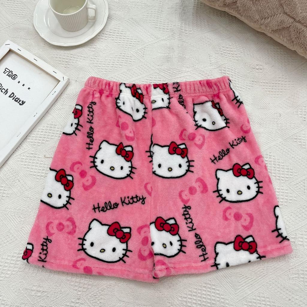 Women's Cartoon Flannel Loose Fit Elastic Waist Lounge Shorts Summer New Style Comfy Casual Sleep Shorts