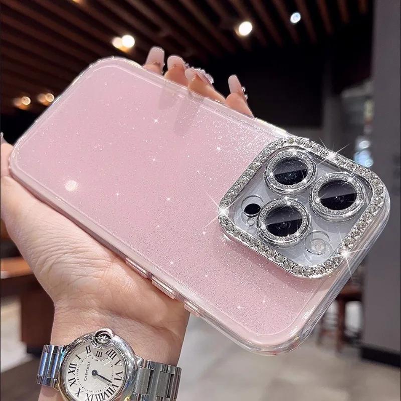 Акриловый чехол-бампер 2-в-1 с блестками и стразами, конфетного цвета, для iPhone 16 15 14 13 12 11 Pro Max Plus, украшенный защитный чехол