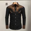 Men Shirt Loose Vintage Ethnic Style Print Color Matching Long Sleeve Lapel Single-breasted Mid