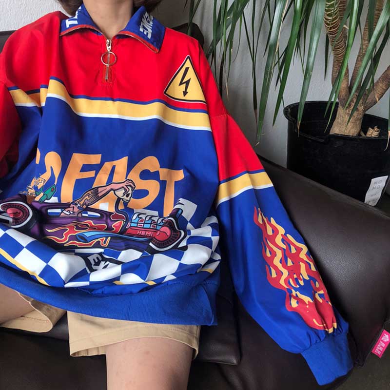 Женская куртка, модные топы, новый свободный свитшот с пламенным принтом в стиле Харадзюку, повседневные толстовки большого размера, модные хип-хоп