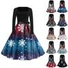 Women's Fashion Casual Square Neck Slim Christmas Printed Long Sleeve Dresses