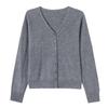 Women's V-Neck Pure Wool Cardigan Sweater - Solid Color, Long Sleeve, Trendy Casual Outerwear.