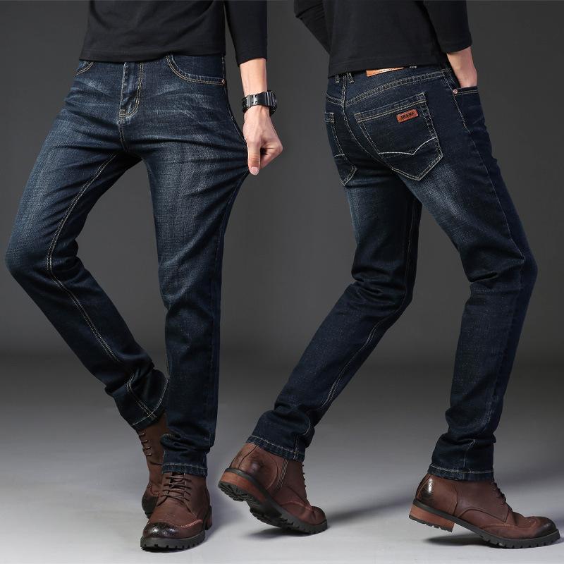 Four Season Wearable Men'S Business Stretch Straight Leg Denim Fashionable Loose Long Pants Mid Waist Men'S Pants