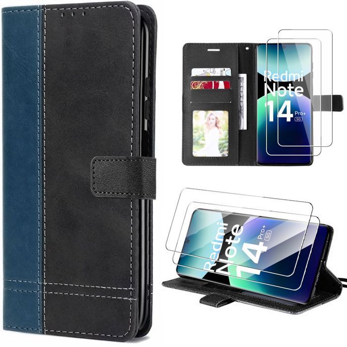 Coque - E.F.CONNECTION - Pour Xiaomi Redmi Note 14 Pro Plus 5G - Antichoc - Cuir Synthétique - Verres Trempés